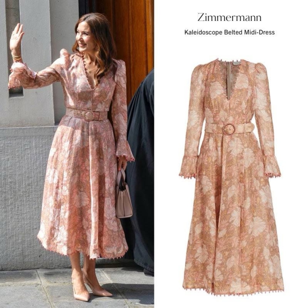 Kaleidoscope Silk Linen Pink Floral Belted dress